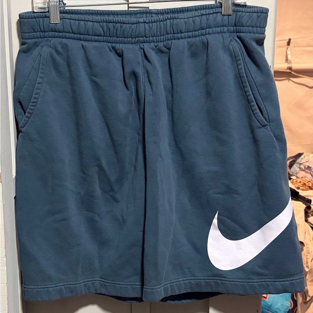 Nike Men's Dark Teal Shorts with White Swoosh